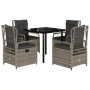 Set comedor de jardín 5 piezas con cojines ratán sintético gris