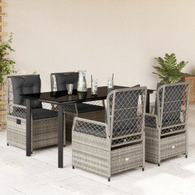 Set comedor de jardín 5 piezas con cojines ratán sintético gris