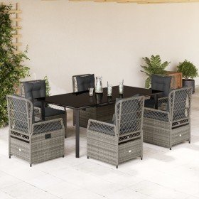 Set comedor jardín 7 pzas y cojines ratán sintético gris