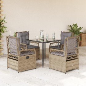 Set comedor de jardín 5 pzas con cojines ratán sintético beige