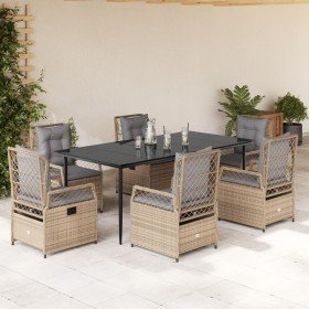 Set comedor de jardín 7 pzas con cojines ratán sintético beige