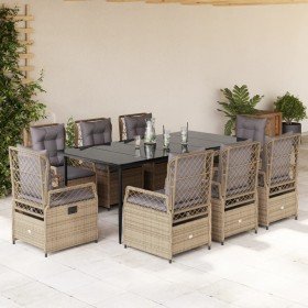 Set comedor de jardín 9 pzas con cojines ratán sintético beige en Conjuntos de jardín | Comprar online en Foro24