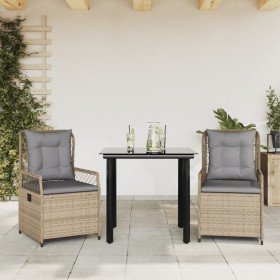 Set comedor de jardín 3 pzas con cojines ratán sintético beige