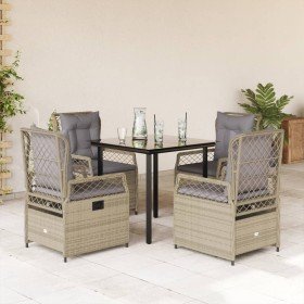 Set comedor de jardín 5 pzas con cojines ratán sintético beige