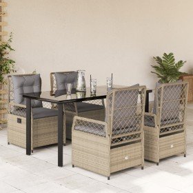 Set comedor de jardín 5 pzas con cojines ratán sintético beige