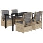 Set comedor de jardín 5 pzas con cojines ratán sintético beige