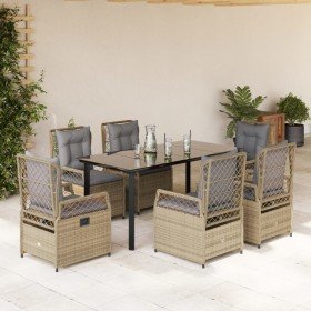 Set comedor de jardín 7 pzas con cojines ratán sintético beige