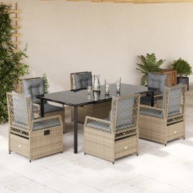 Set comedor de jardín 7 pzas con cojines ratán sintético beige en Conjuntos de jardín | Comprar online en Foro24