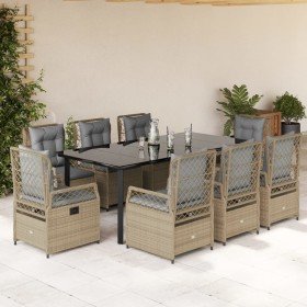Set comedor de jardín 9 pzas con cojines ratán sintético beige