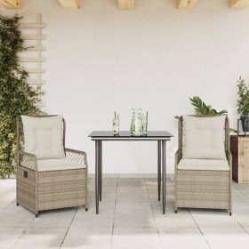 Set comedor de jardín 3 pzas con cojines ratán sintético beige