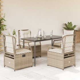 Set comedor de jardín 5 pzas con cojines ratán sintético beige