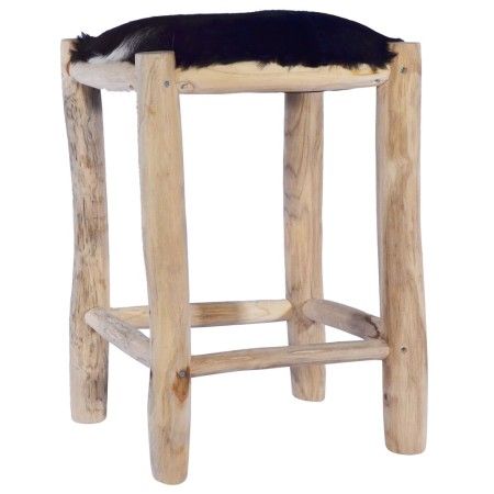 Taburete de cocina cuero real de cabra y madera de teca maciza von vidaXL, Küchenhocker - Ref: Foro24-288810, Preis: 98,30 €,...