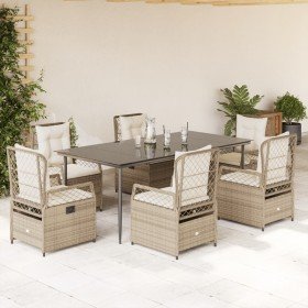 Set comedor de jardín 7 pzas con cojines ratán sintético beige