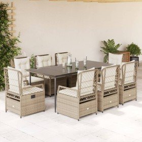 Set comedor de jardín 9 pzas con cojines ratán sintético beige