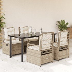 Set comedor de jardín 5 pzas con cojines ratán sintético beige Set comedor de jardín 5 pzas con cojines ratán sintético beige