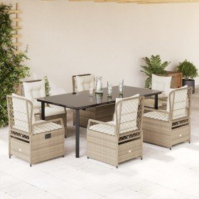 Set comedor de jardín 7 pzas con cojines ratán sintético beige en Conjuntos de jardín | Comprar online en Foro24