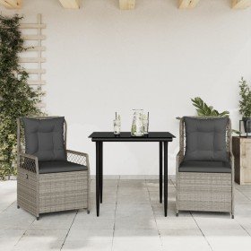 Set comedor de jardín 3 pzas cojines ratán sintético gris claro