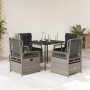 Set comedor de jardín 5 pzas cojines ratán sintético gris claro