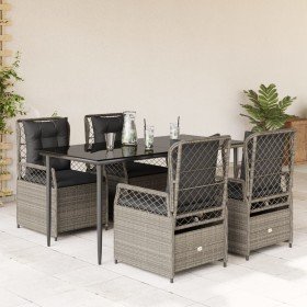 Set comedor de jardín 5 pzas cojines ratán sintético gris claro