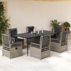 Set comedor jardín 7 pzas y cojines ratán sintético gris claro