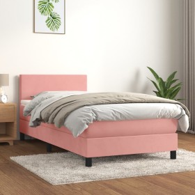 Cama box spring con colchón terciopelo rosa 80x200