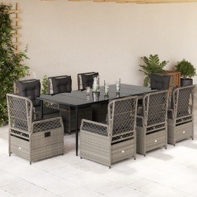 Set comedor de jardín 9 pzas cojines ratán sintético gris claro