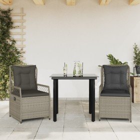 Set comedor de jardín 3 pzas cojines ratán sintético gris claro