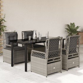 Set comedor de jardín 5 pzas cojines ratán sintético gris claro Set comedor de jardín 5 pzas cojines ratán sintético gris claro