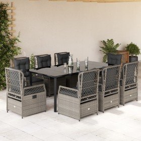 Set comedor de jardín 9 pzas cojines ratán sintético gris claro