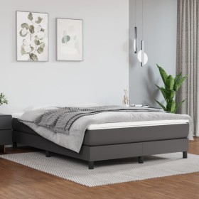 Cama box spring con colchón cuero sintético gris 140x190 cm