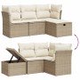Juego de sofás jardín con cojines 4 pzas ratán sintético beige