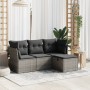 Set de sofás de jardín 4 pzas y cojines ratán sintético gris