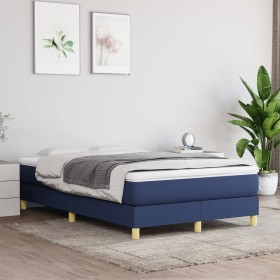 Cama box spring con colchón tela azul 120x200 cm