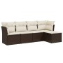 Set comedor de jardín 5 piezas y cojines ratán sintético marrón