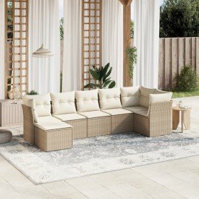 Set sofás de jardín 7 piezas y cojines ratán sintético beige Set sofás de jardín 7 piezas y cojines ratán sintético beige