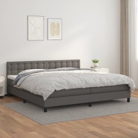 Cama box spring con colchón cuero sintético gris 200x200 cm