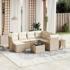 Juego de sofás de jardín con cojines beige 8 pzas ratán PE