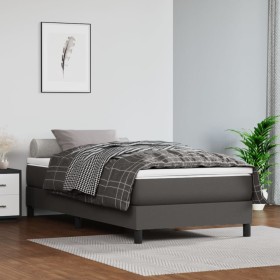 Cama box spring con colchón cuero sintético gris 90x200 cm