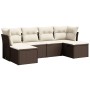 Set sofás de jardín 6 piezas y cojines ratán sintético marrón