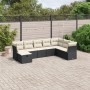Set de sofás de jardín 8 piezas y cojines ratán sintético negro