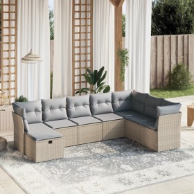 Juego de sofás jardín con cojines beige mezcla 8 pzas ratán PE