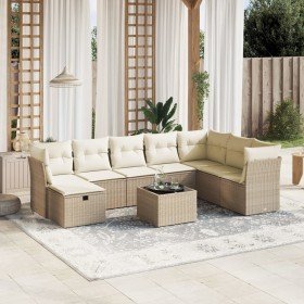 Set de sofás de jardín 9 pzas con cojines ratán sintético beige en Conjuntos de jardín | Comprar online en Foro24