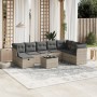 Set muebles jardín 9 pzas y cojines ratán sintético gris claro