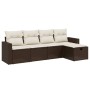 Set comedor de jardín 5 piezas y cojines ratán sintético marrón