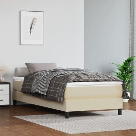 Cama box spring con colchón cuero sintético crema 