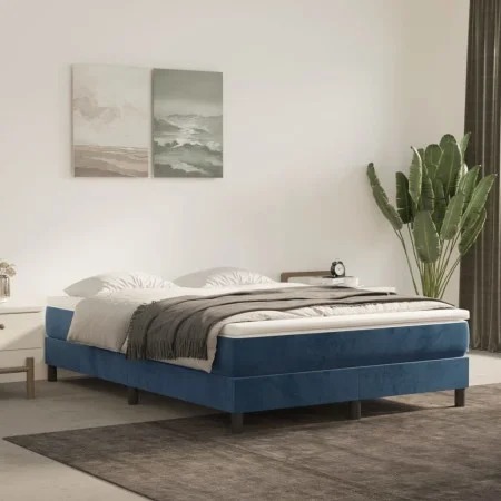 Box spring bed with dark blue velvet mattress 140x190 cm by vidaXL, Beds and slatted bases - Ref: Foro24-3144331, Price: 356,...