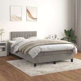Cama box spring con colchón terciopelo gris claro 120x200 cm