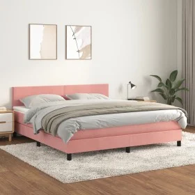 Box spring bed with pink velvet mattress 180x200 cm by vidaXL, Beds and slatted bases - Ref: Foro24-3141202, Price: 490,66 €,...