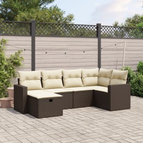 Set sofás de jardín 6 piezas y cojines ratán sintético marrón