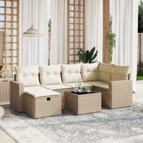Set sofás de jardín 7 piezas y cojines ratán sintético beige Set sofás de jardín 7 piezas y cojines ratán sintético beige